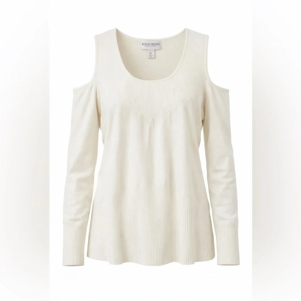 Bisou Bisou Michele Bohbot Ivory Cold Shoulder‎ Knit Top XL